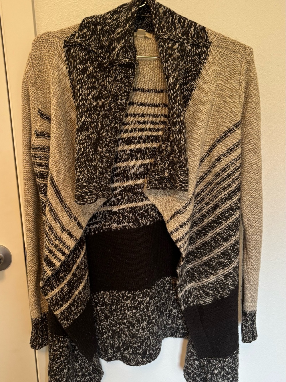 Caslon Open-Front Mixed Knit Cardigan Sweater - Black & Cream